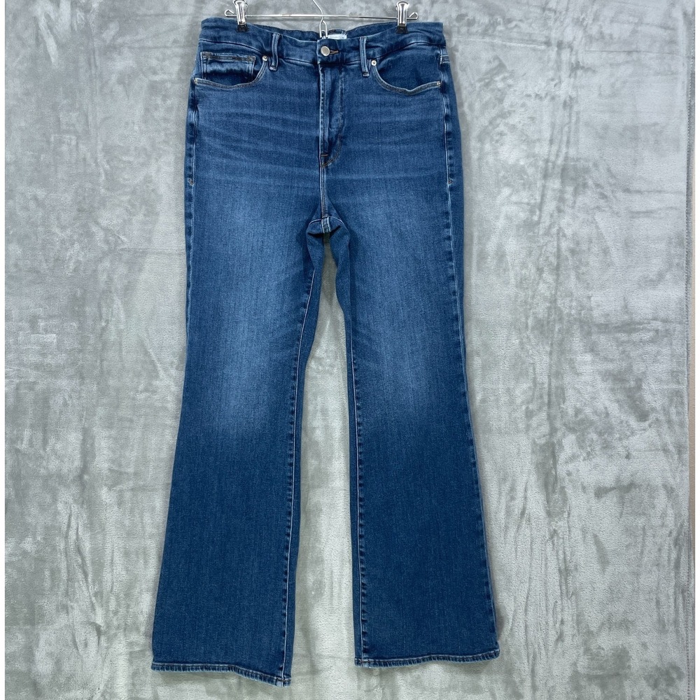 Good American Good Legs High‎ Rise Flare Jeans Size 15 Indigo Stretch Denim 32"